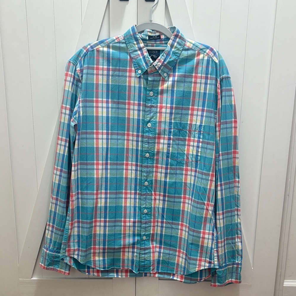 J. Crew Factory Blue and Red Plaid Button Down Shirt